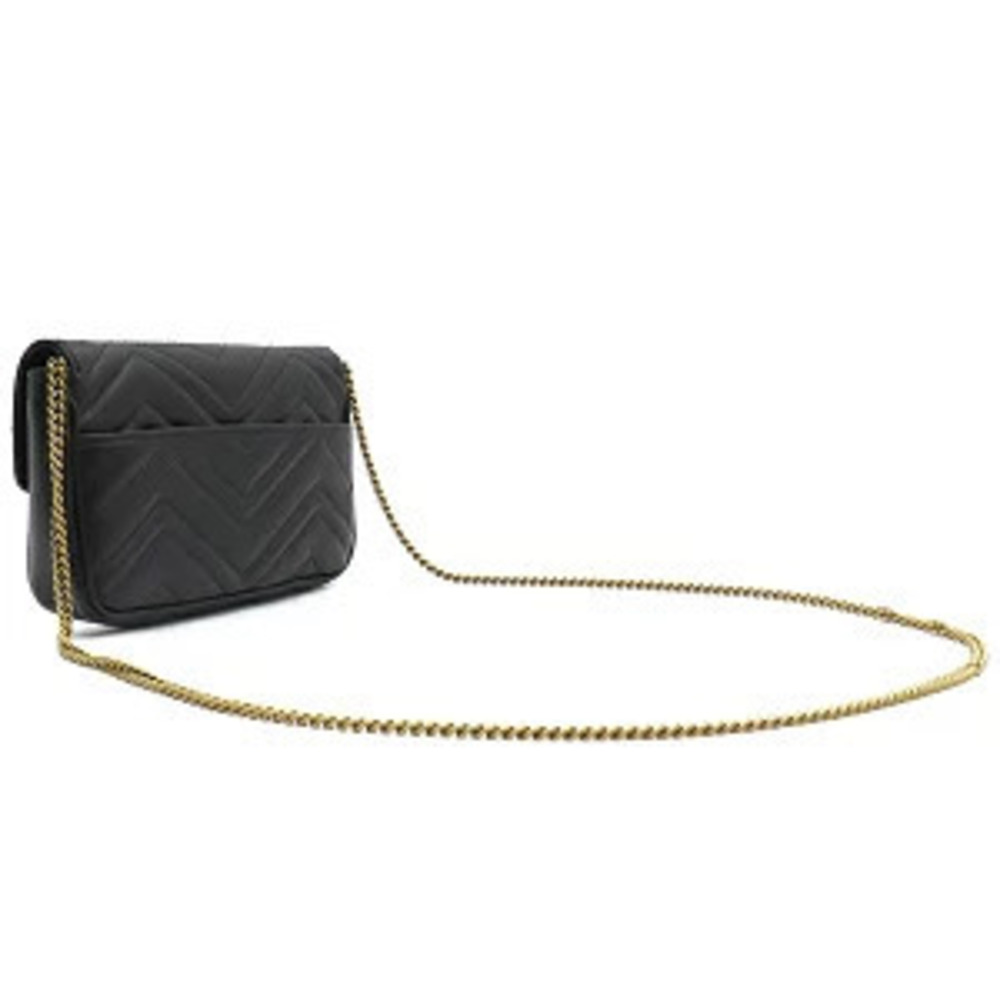 Gucci Bag Leather Strap Shoulder Black Chain GG Marmont